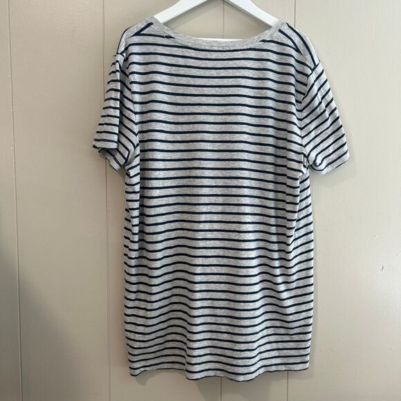 Madewell Whisper Cotton V-Neck Striped Pocket Tee Gray Navy Women’s Size Medium - Picture 2 of 4